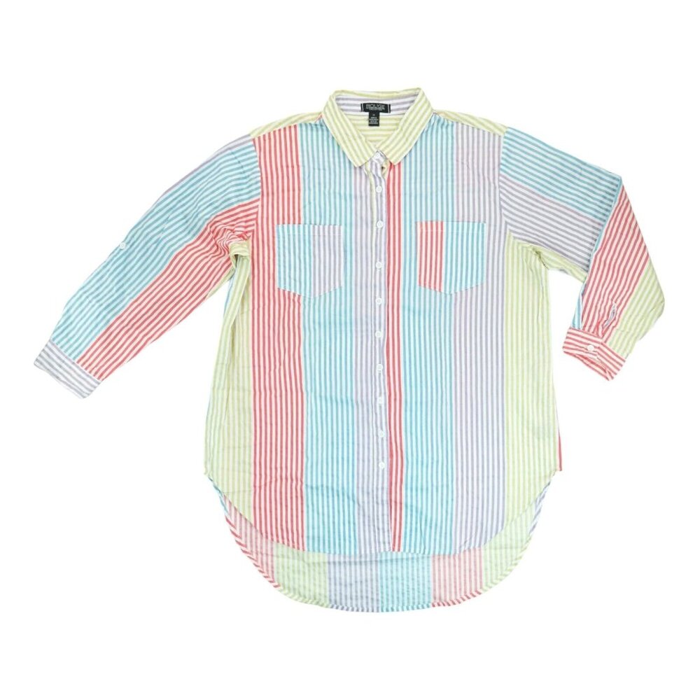 VTG Rouge Collection Multi Color Striped Collar Casual Dress Shirt 1X